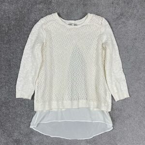 Lucky Brand Women’s XS 3/4 Sleeve Mixed Ivory Lace Open Front Cardigan Sweater